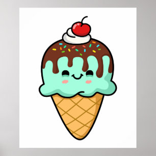 Poster Cute Kawaii Cone de crème glacée