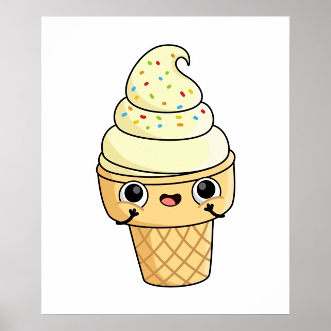 Poster Cute Kawaii Cone de crème glacée (Devant)