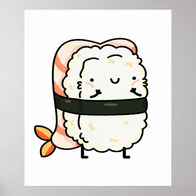 Poster Cute Kawaii Ebi Prawn Sushi (Devant)