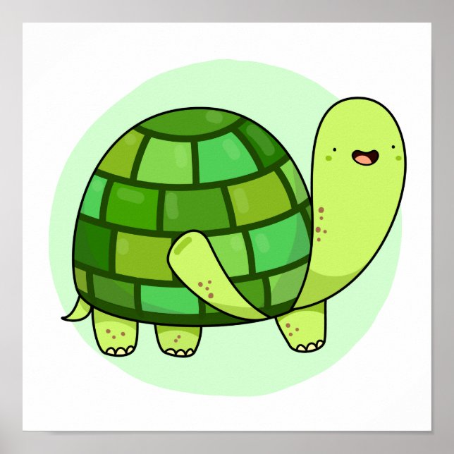 Poster Cute Kawaii Joyeuse Tortue verte (Devant)