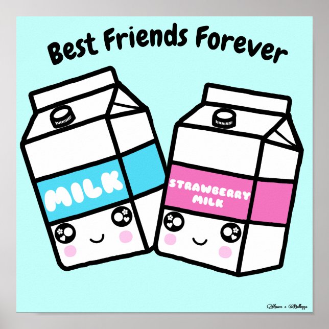 Poster Cute Kawaii Lait Laitier Meilleurs amis pour toujo (Devant)