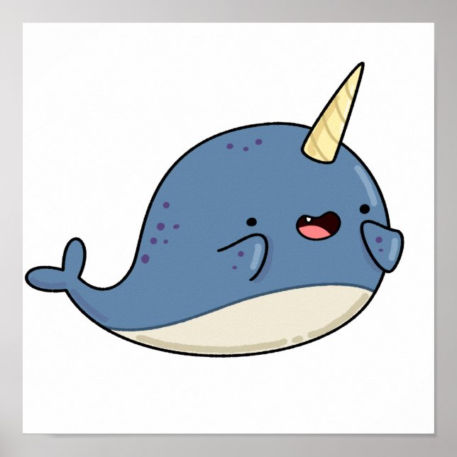 Poster Cute Kawaii Narwhal (Devant)