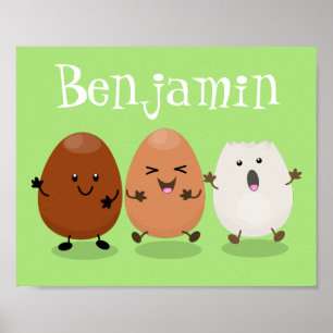Poster Cute kawaii oeufs humoristique dessin animé