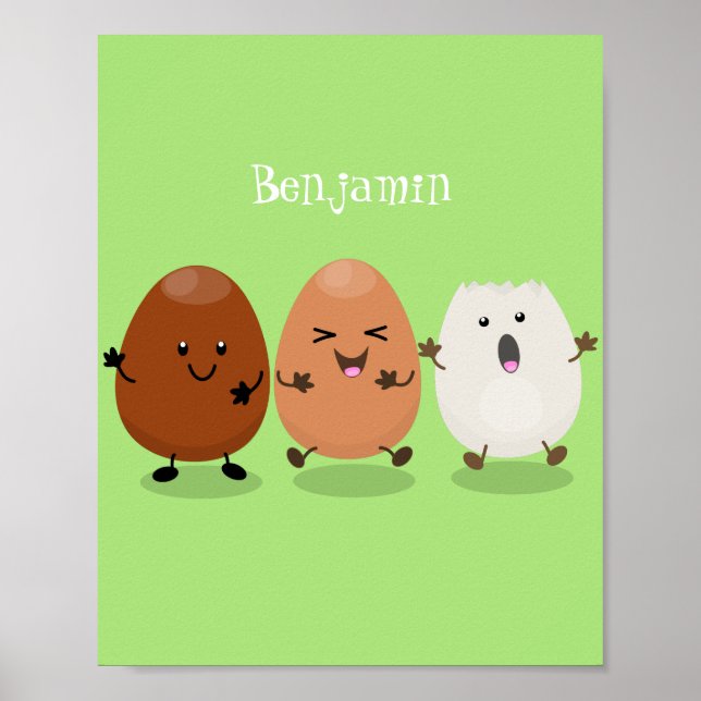 Poster Cute kawaii oeufs humoristique dessin animé (Devant)