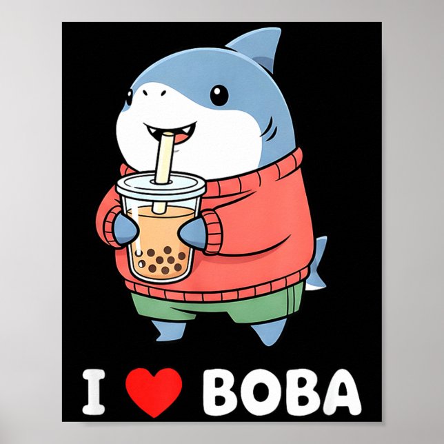 Poster Cute Kawaii Shark Boba Tea Funny Bubble Tea Lover  (Devant)