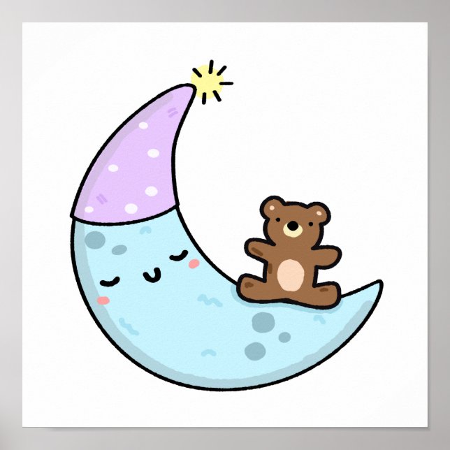 Poster Cute Kawaii Sleepy Moon (Devant)