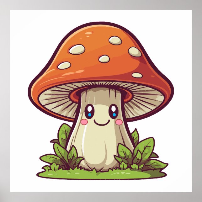 Poster Cute kawaii style, La recherche de champignons (Devant)