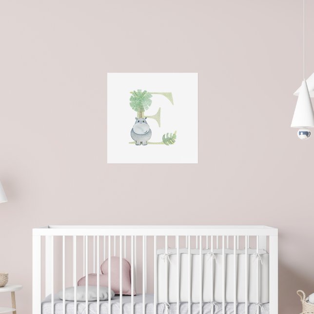 Poster Cute Kids Animal HIPPO Monogram E Nursery (Pépinière 2)