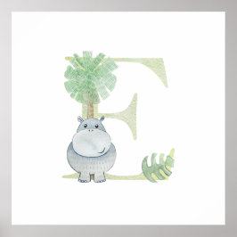 Poster Cute Kids Animal HIPPO Monogram E Nursery