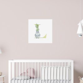 Poster Cute Kids Animal HIPPO Monogram L Nursery
