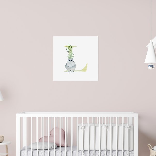 Poster Cute Kids Animal HIPPO Monogram L Nursery (Pépinière 2)