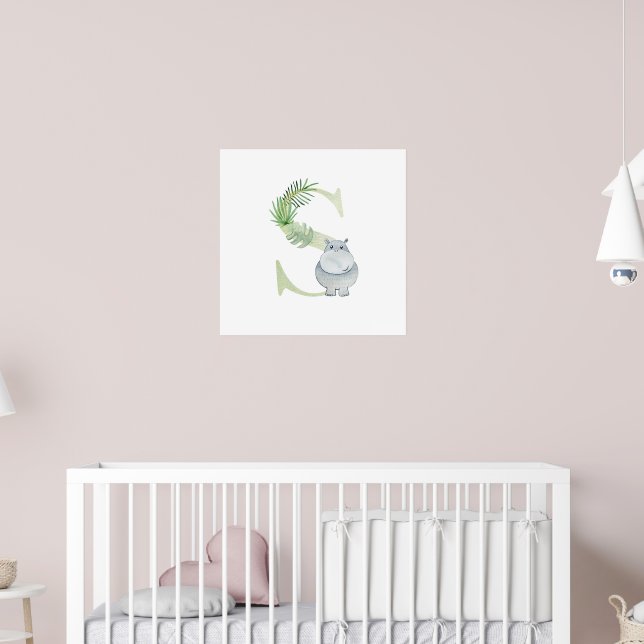 Poster Cute Kids Animal HIPPO Monogramme S Nursery (Pépinière 2)