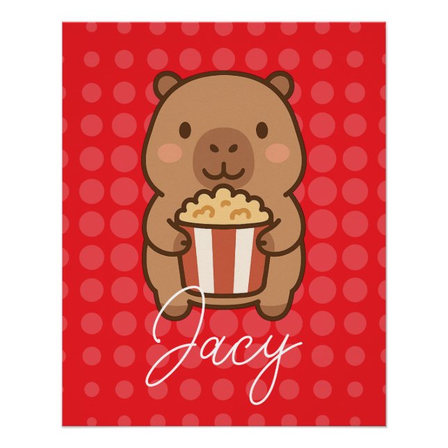 Poster Cute Kids Capybara eating popcorn (Devant)