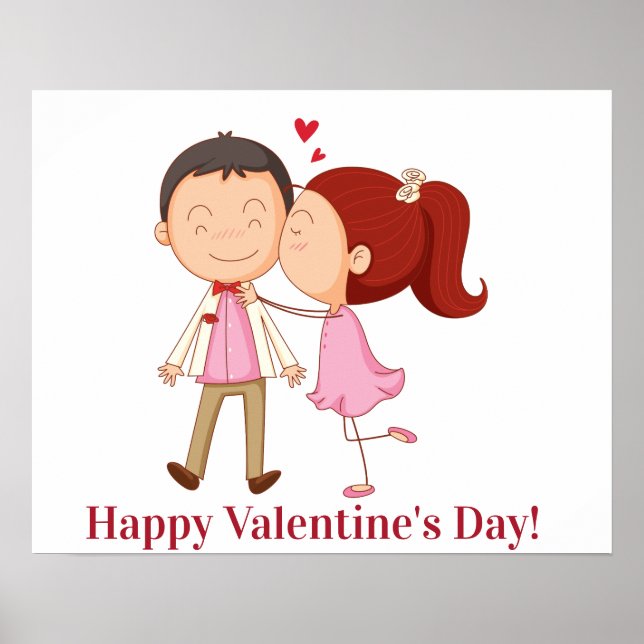Poster Cute Kissing Couple Personnalisable Valentine (Devant)