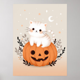 Poster Cute Kitten Assis Sur Citrouille Moderne Halloween