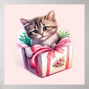 Poster Cute Kitten dans une boîte Cadeau d'anniversaire