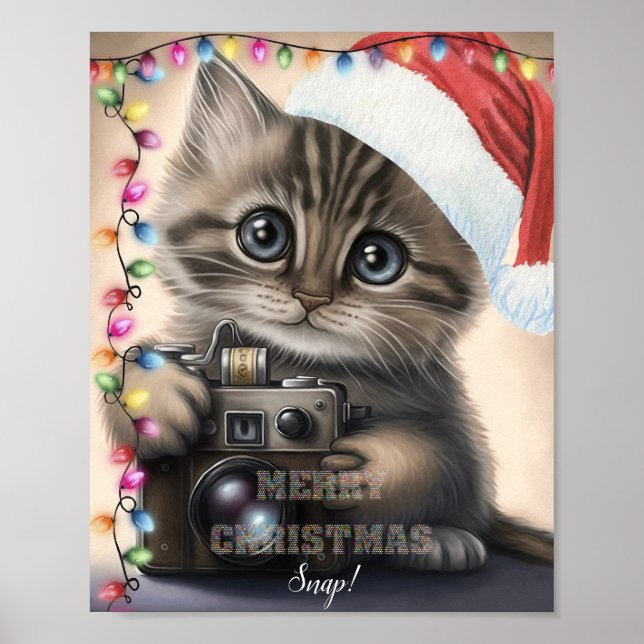 Poster Cute Kitten de Noël avec caméra (Devant)