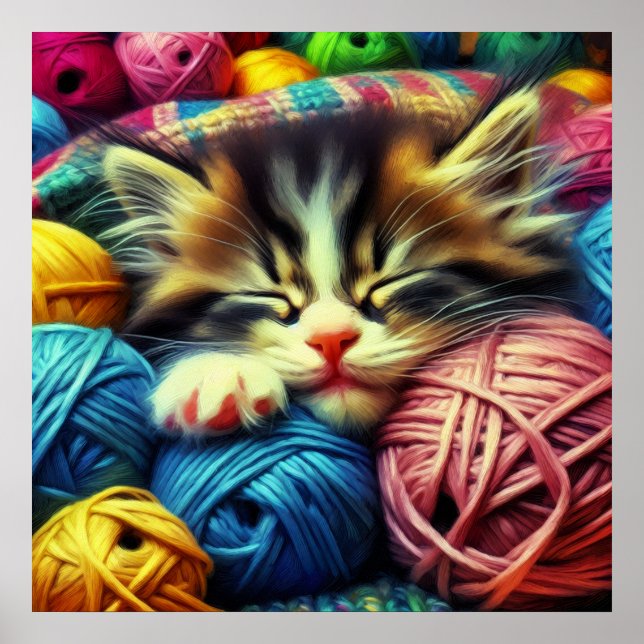 Poster Cute Kitten Dormir sous une couverture (Devant)