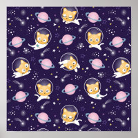 Cute Kitty Chat Astronauts Motif