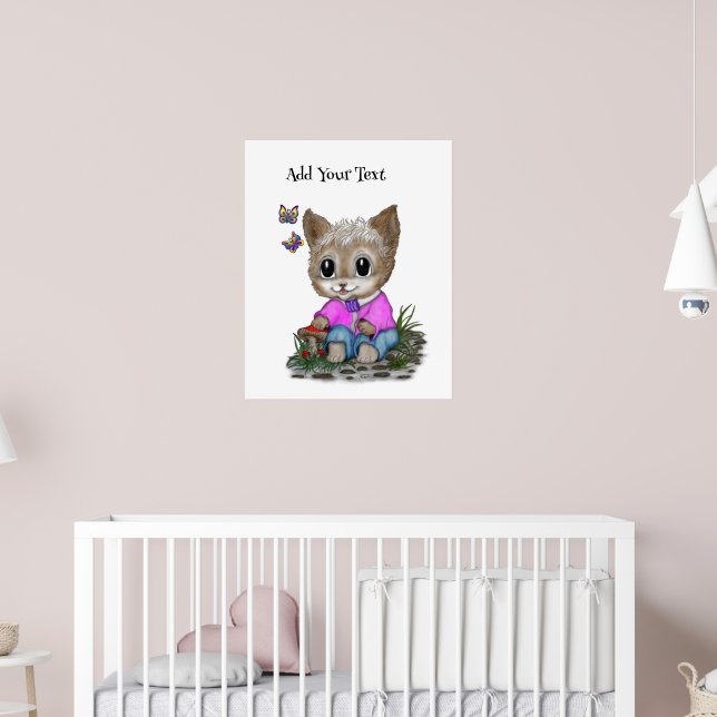 Poster Cute Kitty Chat et Papillon (Pépinière 2)