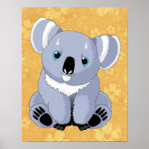 Poster Cute Koala avec Arrière - plan floral