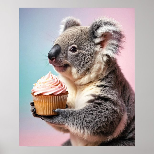 Poster Cute Koala Avec Cupcake Pastel Gradient (Devant)