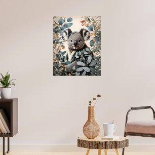 Poster Cute Koala Eucalyptus Feuilles