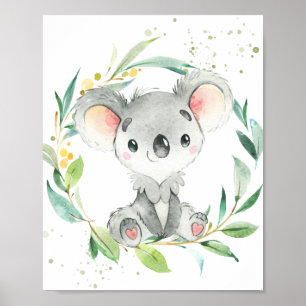 Poster Cute Koala Eucalyptus Vert Enfants Mur Art