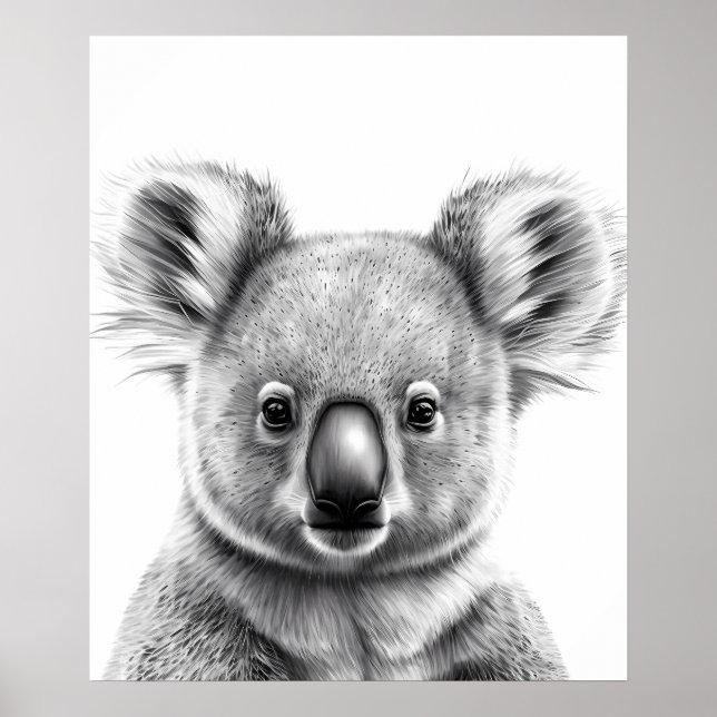 Poster Cute Koala Portrait noir blanc (Devant)