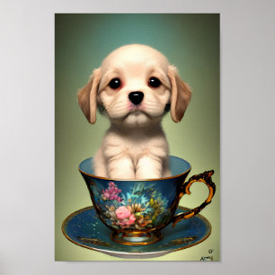 Poster Cute Labrador Puppy dans une Tea-up