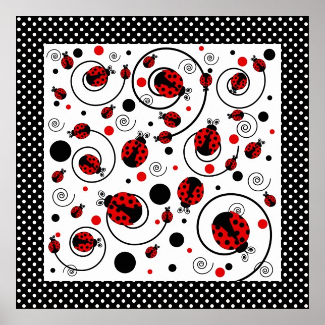 Poster Cute Ladybugs Pois et des perruques (Devant)