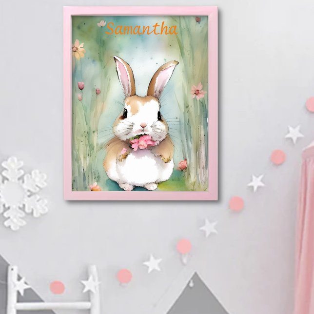 Poster Cute Lapin Lapin Pastel Aquarelle Fleurs de printe (Créateur téléchargé)