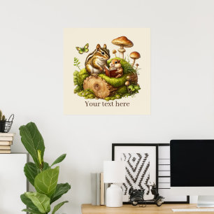 Poster Cute lecture nook bois animaux personnalisables