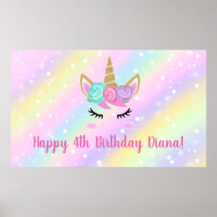 Poster Cute licorne fille de 4ème anniversaire