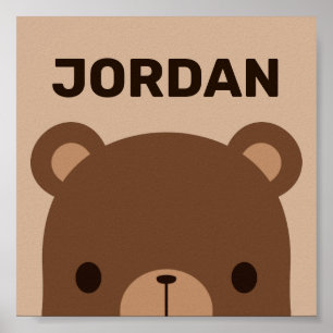 Poster Cute Little Brown Bear with Personalized Name Post