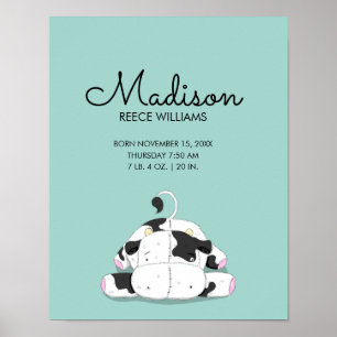 Poster Cute Little Cow Baby Birth Stats Nursery Imprimer
