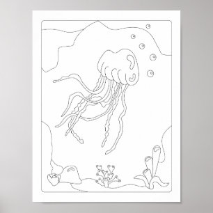 Poster Cute Little Jellyfish Antistress Livre de colorati