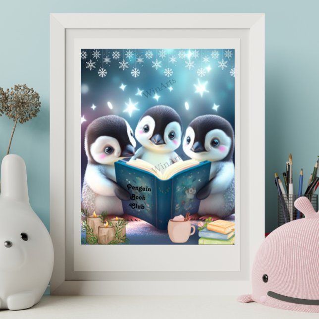 Poster Cute Little Penguins lecture livre Art personnalis (Créateur téléchargé)