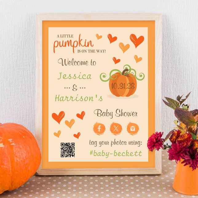 Poster Cute Little Pumpkin Baby Shower Welcome Sign  (Créateur téléchargé)