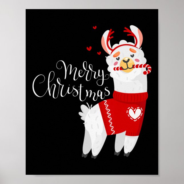 Poster Cute Llama Avec Sucre de canne Joyeux Noël (Devant)