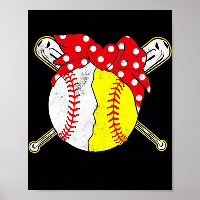Poster Cute Love Baseball Softball Heart Baseball Maman (Devant)