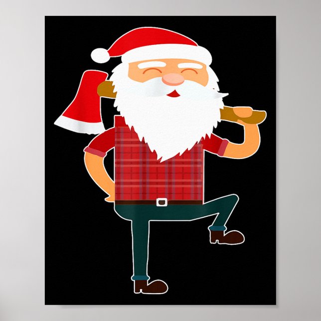 Poster Cute Lumberjack Santa Funny Ugly Christmas Axe Hat (Devant)