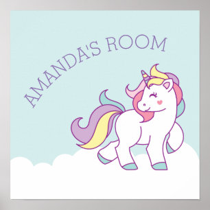 Poster Cute Magique Unicorn couleur pastel Personnalisé
