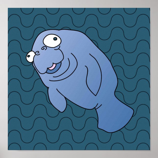 Poster Cute Manatee Hugger Cartographier animal (Devant)