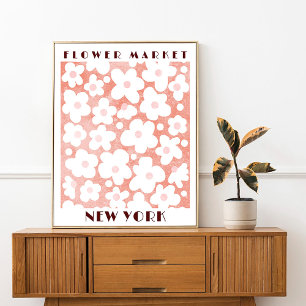 Poster Cute Marché Fleur Rétro Daisy Rose Terracotta
