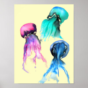 Poster Cute méduse trio aquarelle art