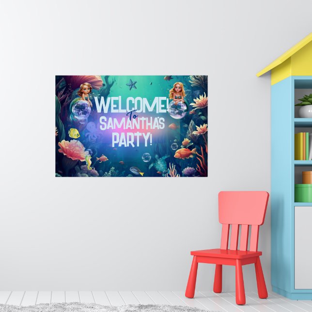 Poster Cute Mermaid Invitation de fête d'anniversaire (Pépinière 1)