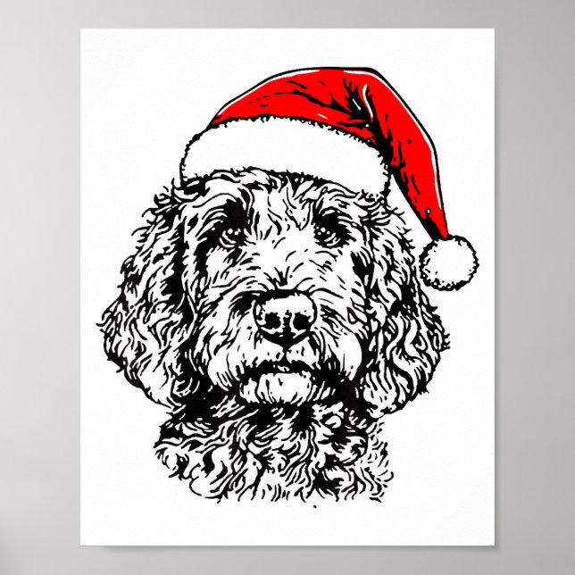 Poster Cute Merry Christmas Goldendoodle Santa Christmas  (Devant)
