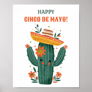 Poster Cute Mexican Cactus Happy Cinco de Mayo
