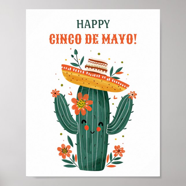 Poster Cute Mexican Cactus Happy Cinco de Mayo (Devant)